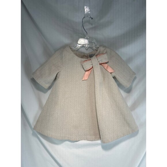Tahari Other - Tahari Kid Baby Girls Beige Neutral Dress Pink Bow Knit Metallic Shimmer Size 2T